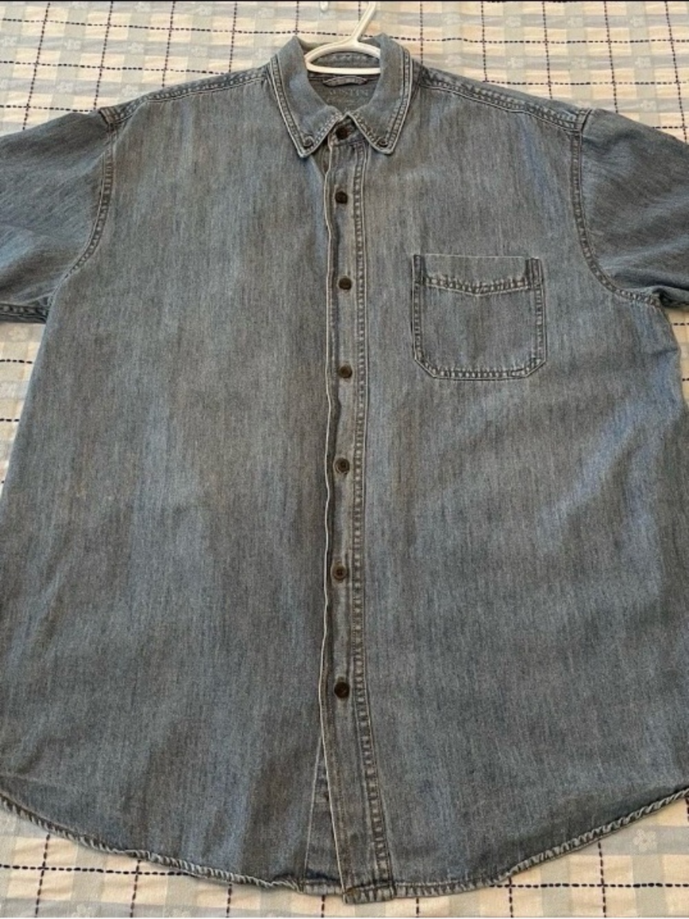 VTG Austin Clothing Co. Men's denim short sleeve button up shirt XL*FLAW*READ